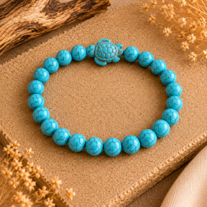 Türkisfarbenes Howlith-Armband mit Schildkröte