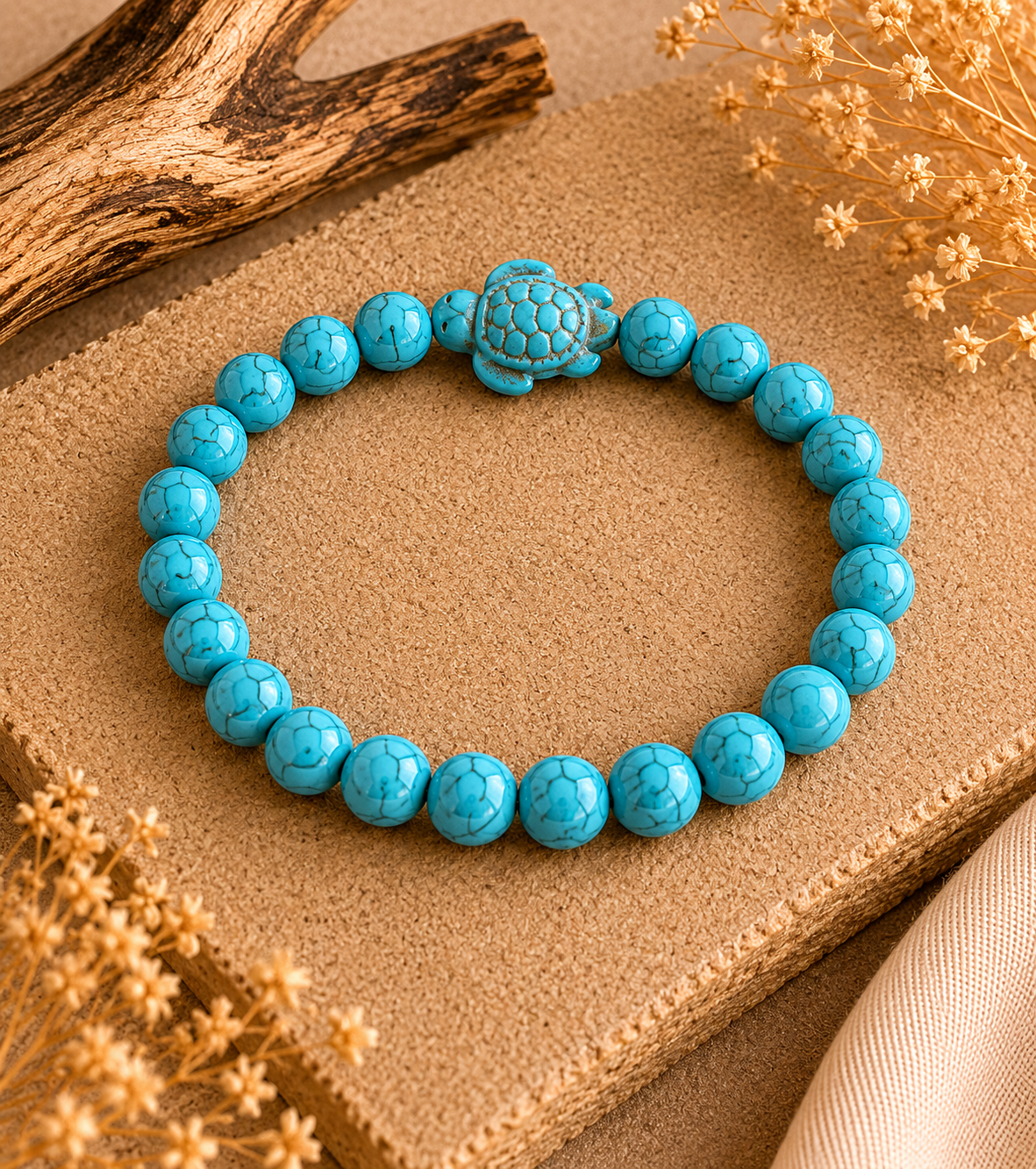 Türkisfarbenes Howlith-Armband mit Schildkröte