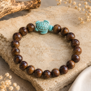 Tigerauge-Armband mit Schildkröte aus Howlith
