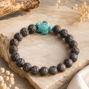 Lava-Armband mit Schildkröte aus Howlith inkl. Duftdiffusorfunktion